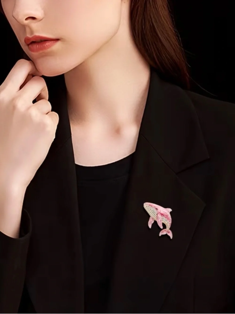 Pink Rhinestone Whale Brooch - Elegant Women’s Jewelry